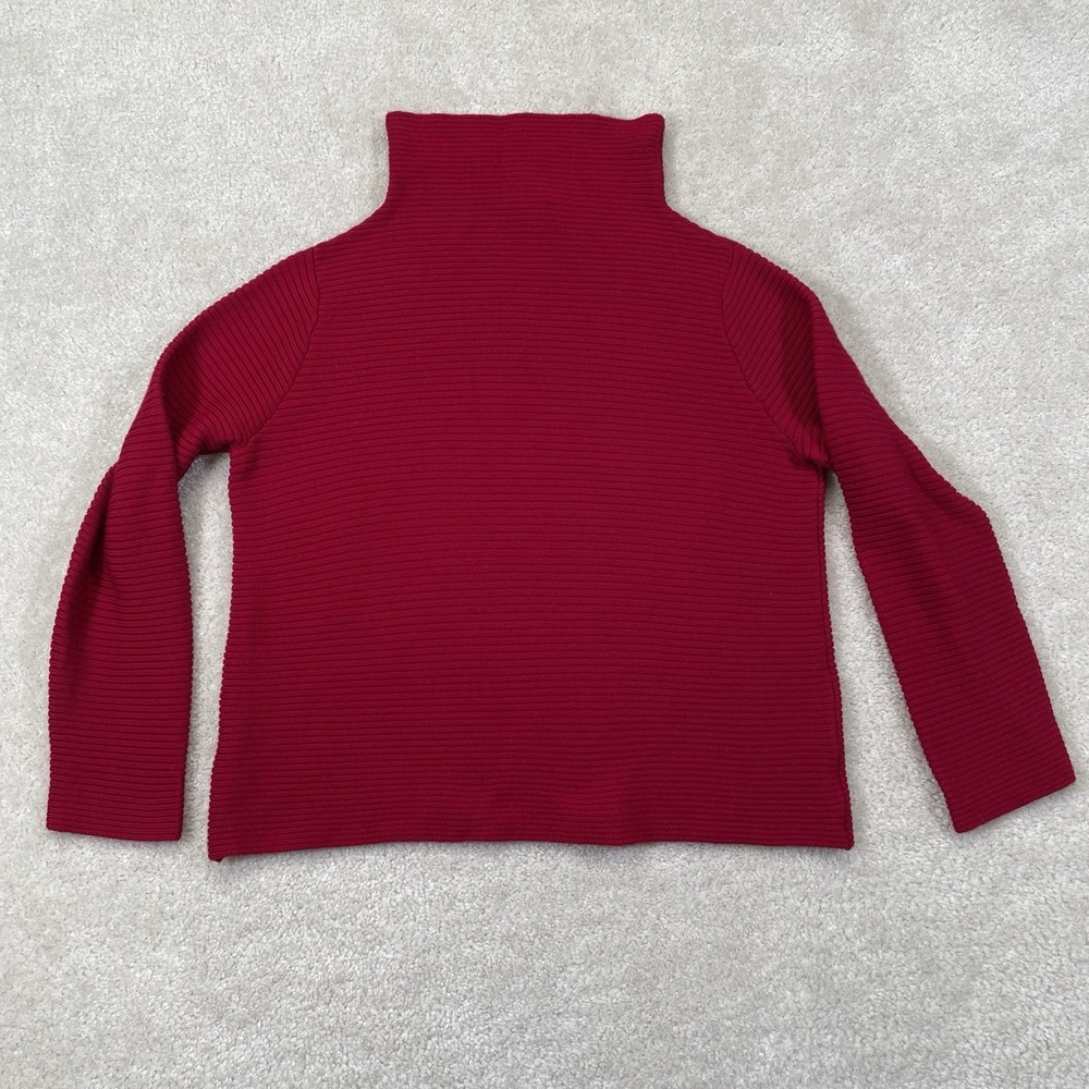 Eileen Fisher Merino Wool Funnel Neck Sweater Womens PP Petite (2P-4P)Red Ribbed - Picture 6 of 9
